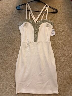 Charlotte Russe NWT Strappy White Bodycon Dress with Silver Glitter Trim